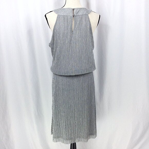 WHBM White House Black Market Dress Women Size Medium Silver Metallic Sleeveless - Picture 3 of 10